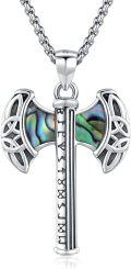 wholesale 925 Sterling Silver Viking Axe Pendant with Abalone Shell and Norse Runes - Nordic Amulet Jewelry for Men Women -0-0
