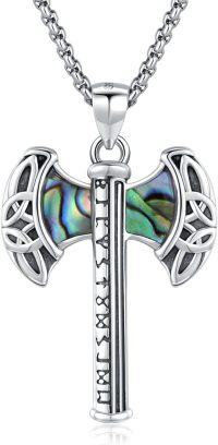 wholesale 925 Sterling Silver Viking Axe Pendant with Abalone Shell and Norse Runes - Nordic Amulet Jewelry for Men Women -Axe Celtic