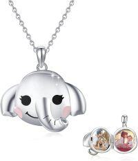wholesale 925 Sterling Silver Elephant Photo Frame Pendant Necklace for Women Girls s 48cm Chain Length-Elephant