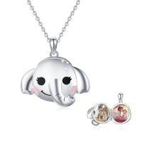 wholesale 925 Sterling Silver Cute Elephant Locket Pendant Necklace-Elephant