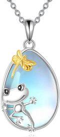 wholesale 925 Sterling Silver Teardrop Moonstone Frog & Dragonfly Charm Necklace Pendant-0-0