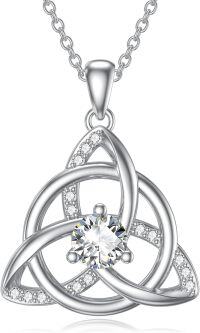 wholesale 925 Sterling Silver 925 with Moissanite Triquetra Pendant Necklace for Women-1-Silver Celtic Necklace-White Gold Plated