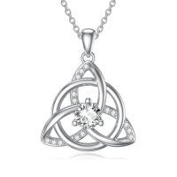 wholesale 925 Sterling Silver 925 with Moissanite Triquetra Pendant Necklace for Women-1-Silver Celtic Necklace-White Gold Plated