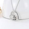 wholesale 925 Sterling Silver Cute Raccoon Heart Pendant Necklace With Cubic Zirconia I Love You Forever-0-1