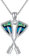wholesale 925 Sterling Silver & Abalone Rowing Necklace Pendant, 24.7mm Paddle Charm, 20+2 Chain, Hypoallergenic Jewelry Gift for Women-0-0