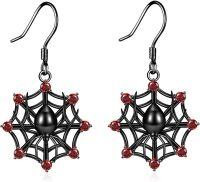 wholesale 925 Sterling Silver Gothic Red Crystal Spider Web Drop Earrings for Women-spider 2