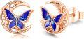 wholesale 925 Sterling Silver Blue Enamel Butterfly Stud Earrings Celtic Moon Irish  for Women-0-0