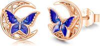 wholesale 925 Sterling Silver Blue Enamel Butterfly Stud Earrings Celtic Moon Irish  for Women-Rose Gold