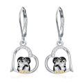 TOUPOP Sterling Silver Evil Eye Tree of Life Owl Black Cat Penguin Paw Print Earrings-0-0