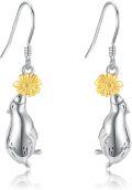 wholesale 925 Sterling Silver Penguin Flower Dangle Earrings Gift for Women Girls Mother's Day Jewelry 4cm Long-0-0