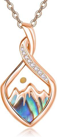 wholesale 925 Sterling Silver Plated Rose Gold Abalone Shell Mountain Design Cubic Zirconia Accent Pendant Necklace for Women-Rose Gold