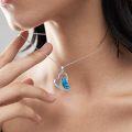 wholesale 925 Sterling Silver Heart-Shaped Pendant with Blue Butterfly and Cubic Zirconia Necklaces for Women-0-3