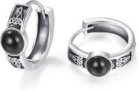 wholesale 925 Sterling Silver Celtic Knot Black Onyx Stud Huggies for Men & Women-Black Onyx