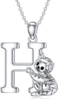 wholesale Silver A Z Alphabet Pendant Necklace Cat Initial Gift for Women-H