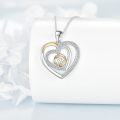wholesale 925 Sterling Silver Heart with Gold and Cubic Zirconia Tennis Ball Pendant Necklace for Women-0-1