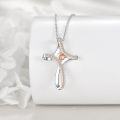 wholesale 925 Sterling Silver & Citrine Cross Necklace for Women, November Birthstone Jewelry, Faith & Personalized Gift, 1.06 Pendant with 2 Extender Chain-0-3