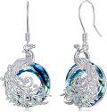 wholesale 925 Sterling Silver Blue Crystal Peacock Drop Earrings for Women Girls Gift Boxed-0-0