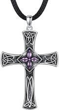 wholesale 925 Sterling Silver Purple Stone Celtic Cross Pendant Necklace for Women-0-0