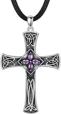 wholesale 925 Sterling Silver Purple Stone Celtic Cross Pendant Necklace for Women-Type3