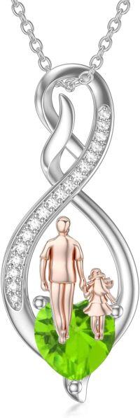 wholesale Sterling Silver Birthstone Infinity Heart Pendant Father Daughter Gift-01-08-Light Green-August