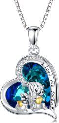 wholesale 925 Sterling Silver Heart-Shaped Blue Crystal Chipmunk Love Forever Pendant Necklace-0-0