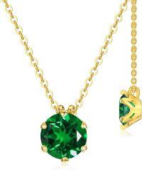 wholesale 14K Gold Created Birthstone 1ct Round Necklace for Women 16+2 -Created Emerald