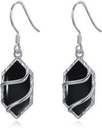 wholesale 925 Sterling Silver Gemstone Hexagon Drop Dangle Earrings Fine Jewelry Gifts for Women-Black Onyx