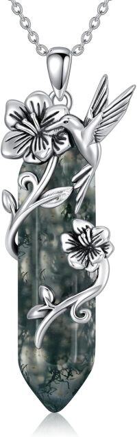 wholesale Sterling Silver Quartz Hummingbird Necklace Gift for Women Mom-Natural Moss Agate