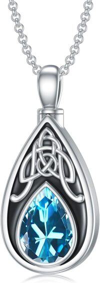 wholesale 925 Sterling Silver Birthstone Celtic Knot Teardrop Urn Necklace for Ashes-03-March