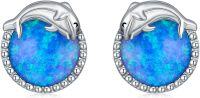wholesale 925 Sterling Silver Opal Dolphin Earrings - Hypoallergenic, Fashionable, Gift for Women-AnimalShapes 10