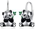 wholesale 925 Sterling Silver Cartoon Panda Bamboo Leverback Earrings for Women Girls Gifts 3D Animal Charm Jewelry Accessories-0-0
