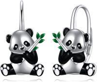 wholesale 925 Sterling Silver Cartoon Panda Bamboo Leverback Earrings for Women Girls Gifts 3D Animal Charm Jewelry Accessories-panda-02