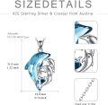 wholesale 925 Sterling Silver Blue Crystal Mother & Child Dolphins Pendant Necklaces Gift for Women Girls-0-3