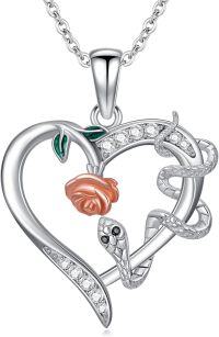 wholesale 925 Sterling Silver Heart Rose Snake Pendant Necklace for Women Birthday Gifts Animal Lover Jewelry-Snake Necklace