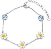 wholesale 925 Sterling Silver Flower & Heart Stone Adjustable Bracelet Gift for Women and Girls-03-Flower