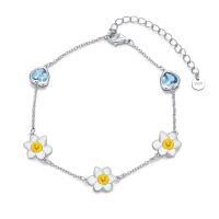 wholesale 925 Sterling Silver Daisy Heart Flower Crystal Stretchable Wrist Bracelet For Women And Girls-03-Flower