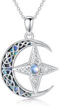 wholesale 925 Sterling Silver Crescent Moon & Star Pendant Necklace w/ Blue Stone Center-0-0