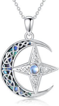 wholesale 925 Sterling Silver Crescent Moon & Star Pendant Necklace w/ Blue Stone Center-moon and star