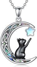 wholesale 925 Sterling Silver Cat Moon Star Pendant Necklace Animal  for Women-0-0
