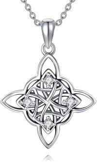 wholesale 925 Sterling Silver Celtic Knot Cubic Zirconia Accent Pendant Necklace - Irish Good Luck Jewelry for Women-Witch Knot Necklace