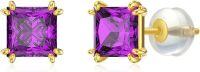 wholesale 14K Gold 2 5Ct Created Birthstone Princess Cut Stud Earrings for Women-February-Amethyst
