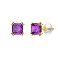 wholesale 14k Gold Princess Cut Garnet Stud Earrings-February-Amethyst