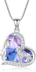 wholesale 925 Sterling Silver Purple Crystal Heart Wolf Pendant Necklace-0-0