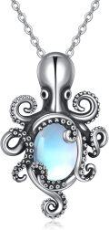 wholesale 925 Sterling Silver Octopus Blue Moonstone Pendant Necklace Gothic Witchy Jewelry-0-0