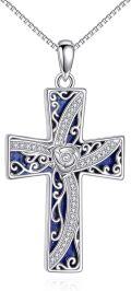 wholesale 925 Sterling Silver Blue Lapis Lazuli & Black Onyx Rose Cross Pendant Necklace-0-0