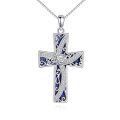 wholesale 925 Sterling Silver Blue Lapis Lazuli & Black Onyx Rose Cross Pendant Necklace-0-0