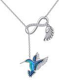 wholesale 925 Sterling Silver & Hypoallergenic Y-Chain Hummingbird Necklace with Infinity Symbol & Wings Pendant, Elegant Gift-0-0