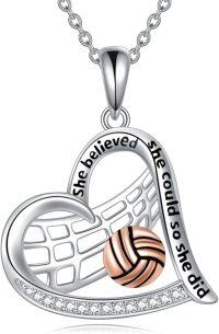 wholesale 925 Sterling Silver Volleyball Heart Sports Pendant Necklace for Players and Coaches-Inspirational Volleyball