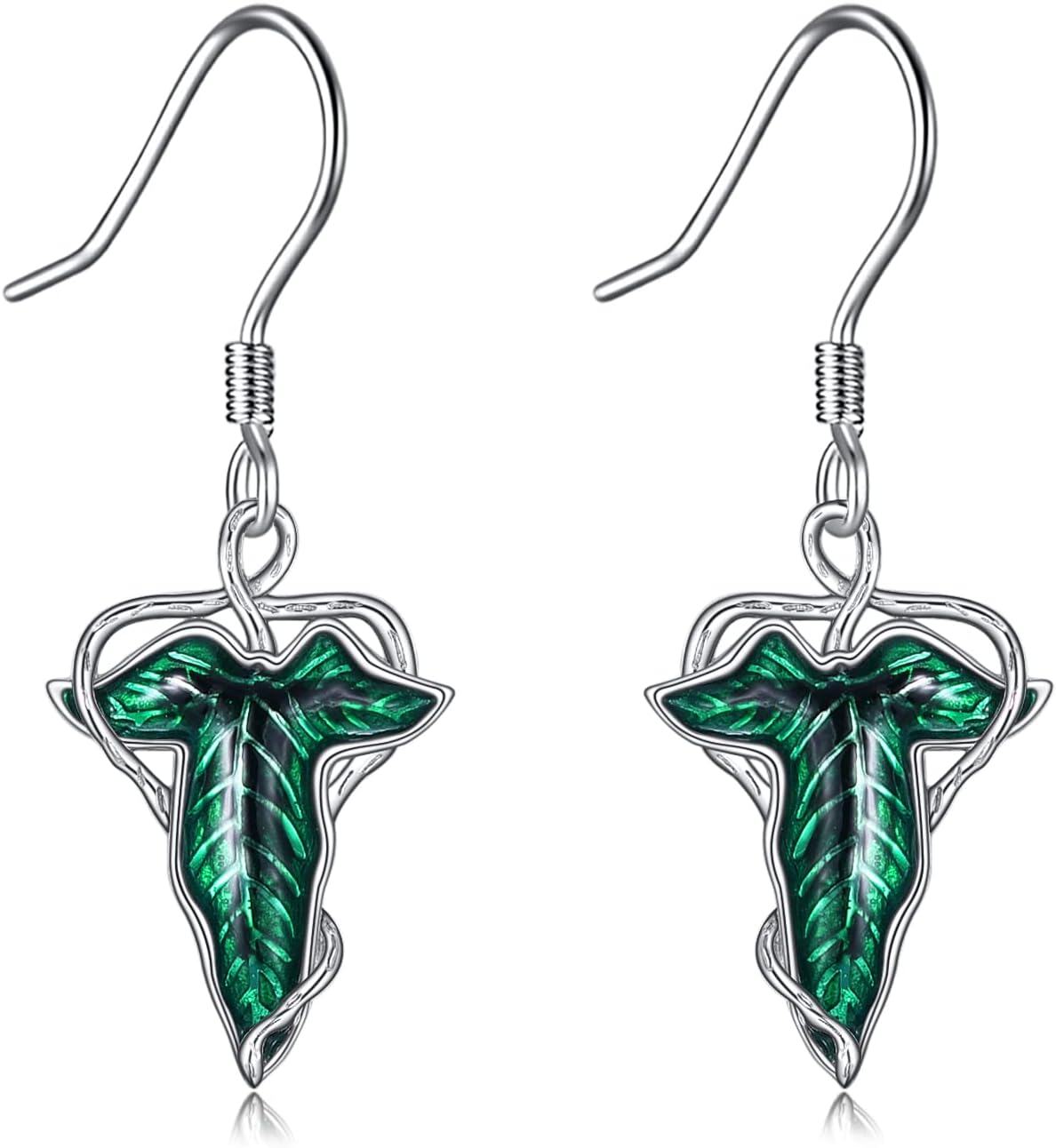 925 Sterling Silver Green Leaf Drop Dangle Earrings with French Hook for Women Girls Gifts-0-0