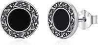 wholesale 925 Sterling Silver Black Onyx Round Gothic Stud Earrings for Women and Men 6mm-A-Scottish Thistle
